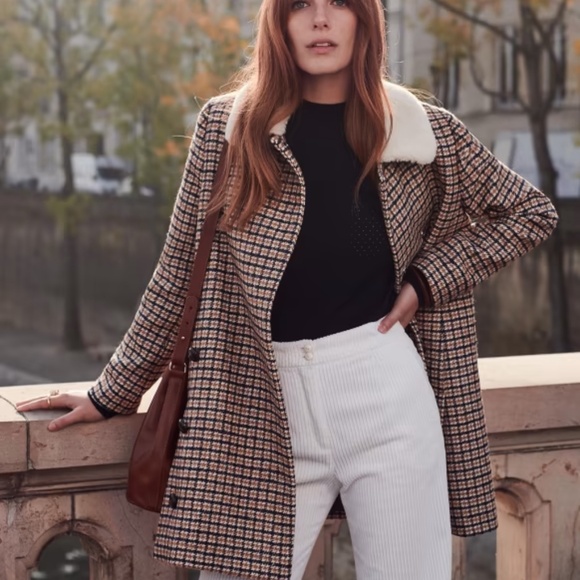 SEZANE BILLY COAT  Ecru Ocher Tiles LINED WOOL BLEND JACKET SIZE 36 - Picture 5 of 16